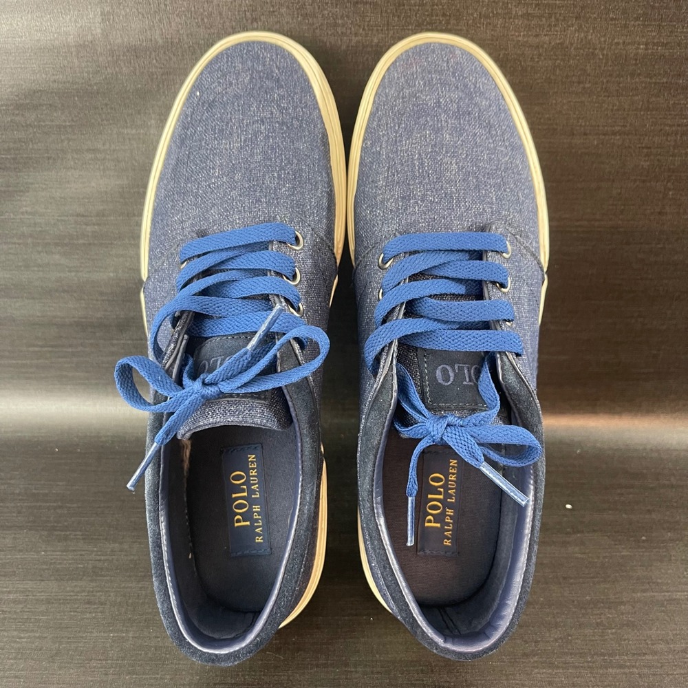 Polo Ralph Lauren Faxon Low Mens Size 9 Navy Blue Heathered Canvas Casual Shoes - Picture 8 of 9